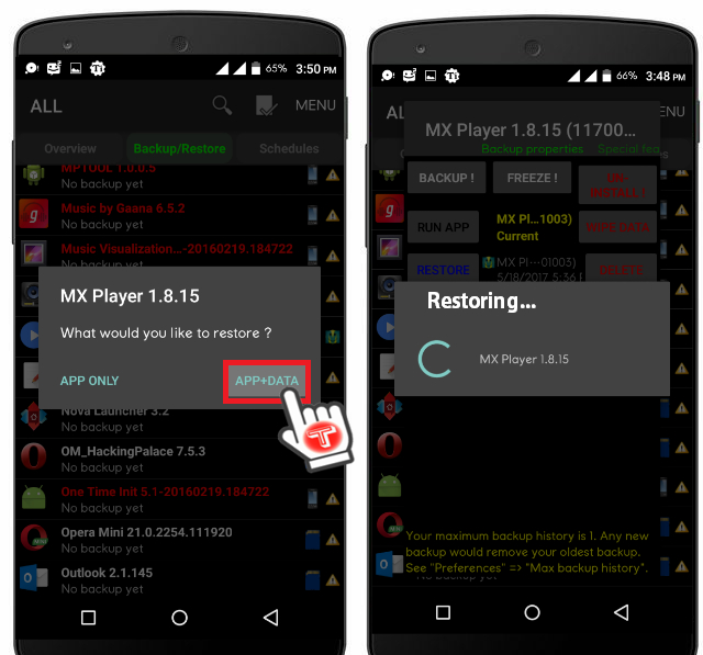 how to install backup of essentialpim created on android