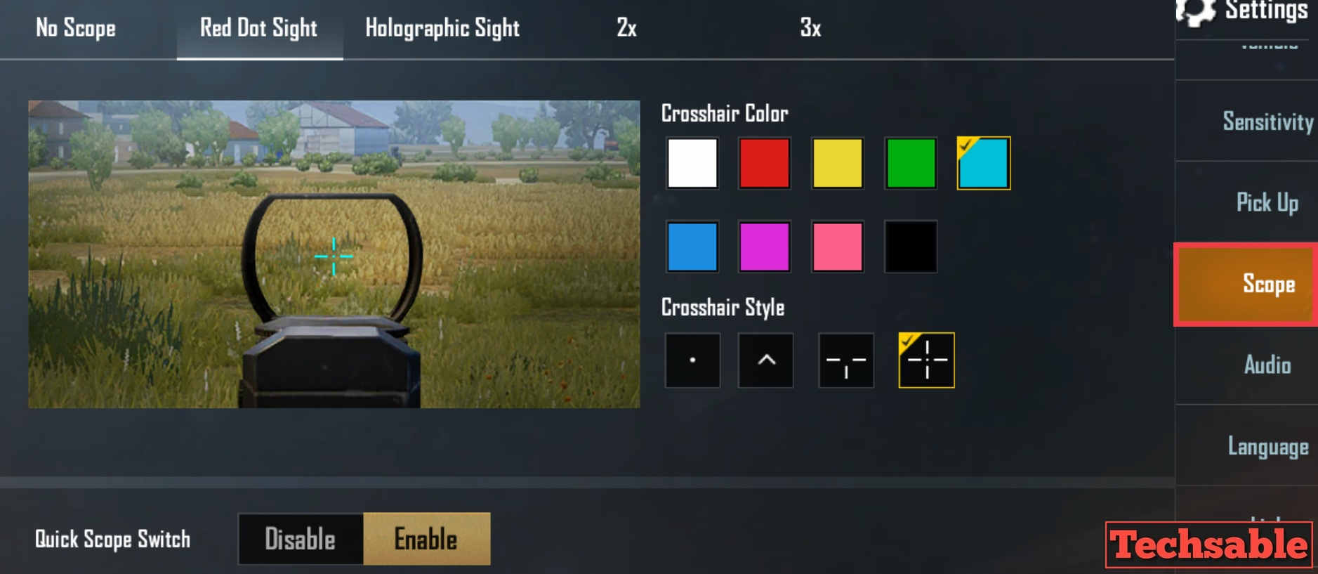 PlayerUnknown's Battlegrounds crosshair color and style