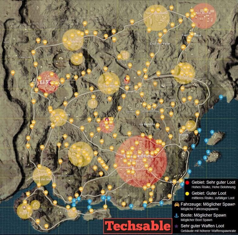 PUBG Mobile Loot Map: High Loot and Vehicles Location - Techsable