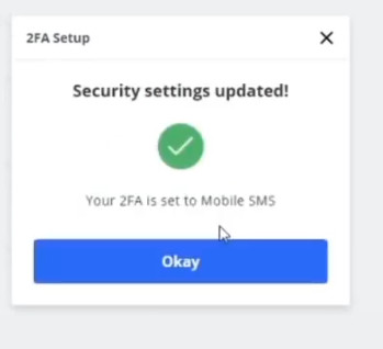 2fa security setting updated coin switch