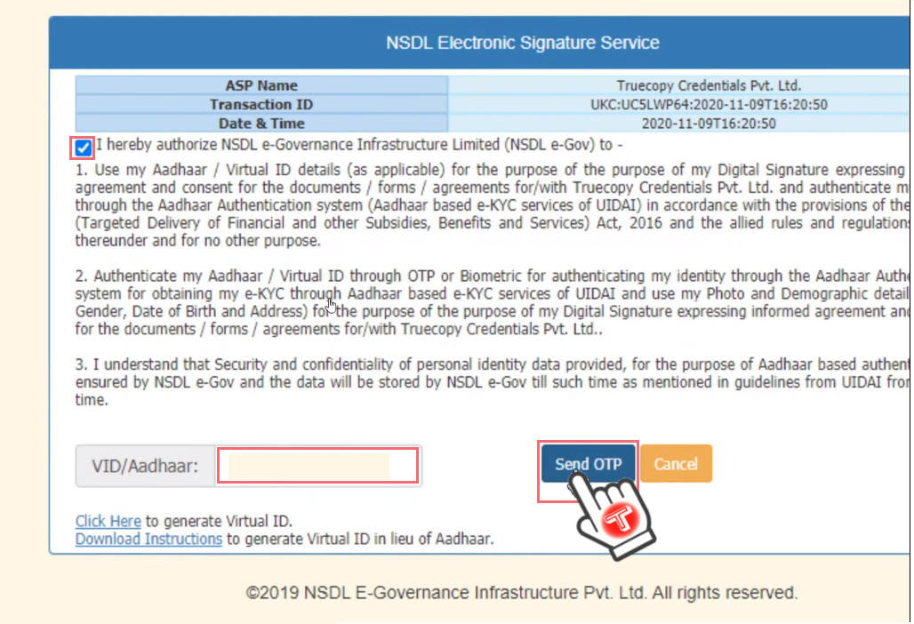 NSDL E sign